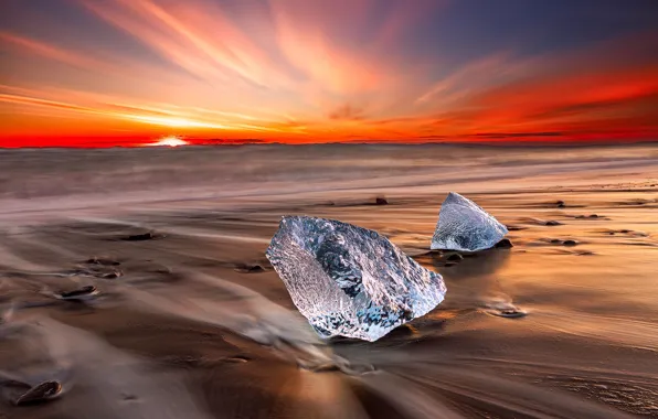 Ice, shore, glow, Iceland