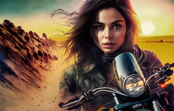 Look, girl, the sun, light, face, rendering, the wind, desert