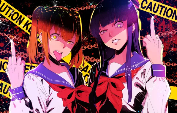 Girls, anger, obscene sign, Pop Team Epic