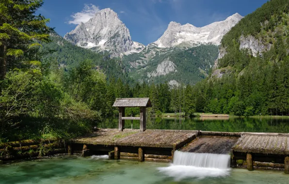 Forest, mountains, lake, Austria, Austria, Alps, Upper Austria, Upper Austria