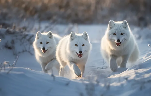 Winter, white, look, light, snow, nature, pose, running