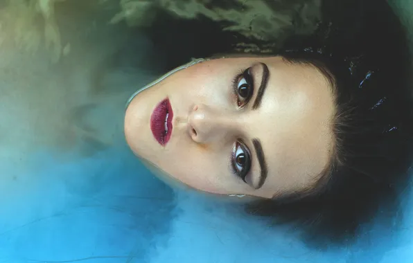 Water, girl, face, makeup, brunette