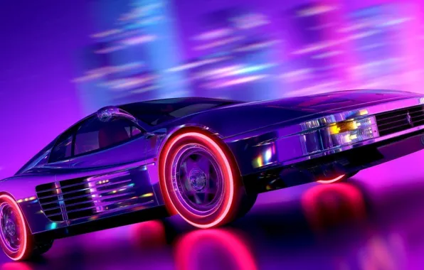 Music, Neon, Background, Ferrari, Neon, Rendering, Testarossa, Synth