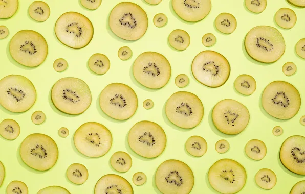 Texture, kiwi, fruit, circles, green background, slices, patterns
