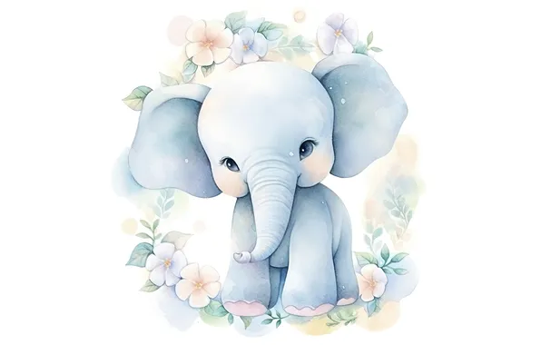 Elephant, white background, painting, elephant, AI art, neural network