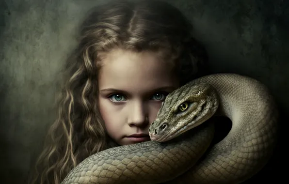Look, face, the dark background, rendering, graphics, portrait, snake, fantasy