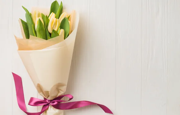 Flowers, bouquet, tape, tulips, yellow, flowers, romantic, tulips
