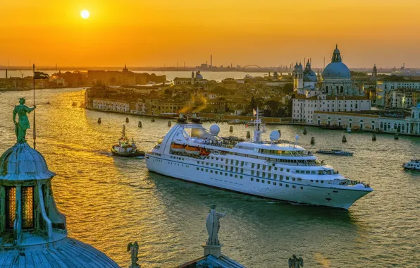 Sea, sunset, Italy, Venice, cruise liner
