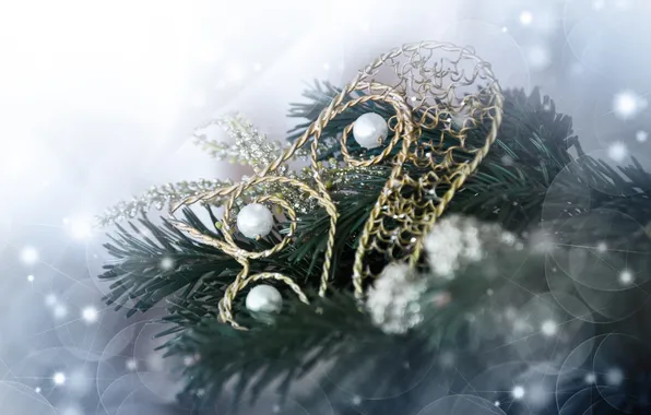 Snow, tree, Christmas decorations