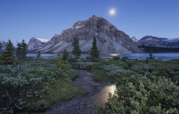 Mountains, lake, stream, Canada, Albert, Banff National Park, Alberta, Canada