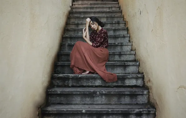 Picture girl, pose, ladder