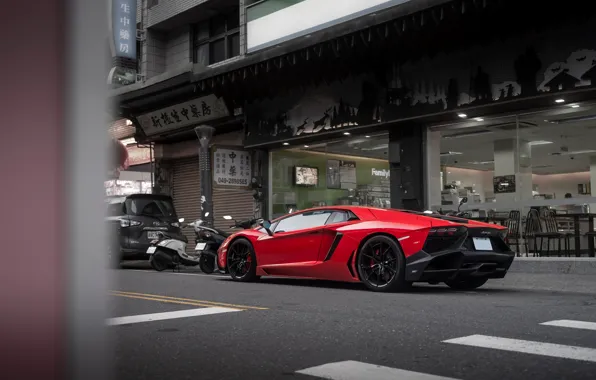 Red, sports car, LP700-4, Lamborghini Aventador, Lamborghini LP700-4 Aventador