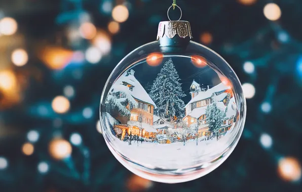 Winter, snow, trees, night, the city, lights, transparent, reflection