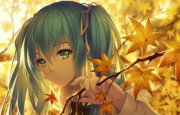 Picture autumn, music, anime, art, girl, hatsune miku, Vocaloid