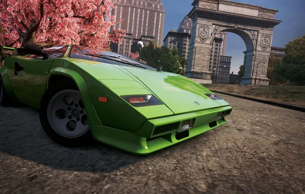 The city, sports car, classic, view, Lamborghini Countach, need for speed most wanted 2012
