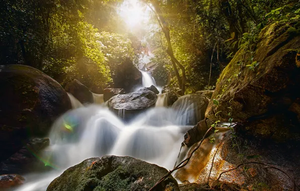 Forest, stones, waterfall, Brazil, boulders, Brazil, Pernambuco, Pernambuco