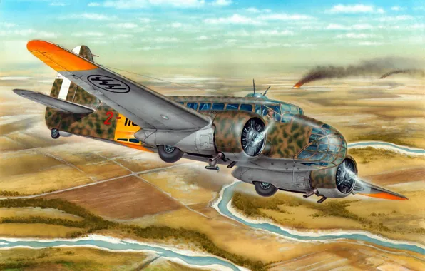 Picture war, art, airplane, painting, aviation, ww2, Caproni Ca.311M