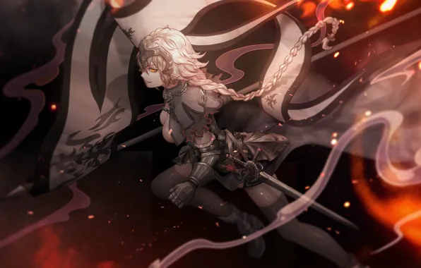 Sword, armor, weapon, big, anime, ken, blade, flag