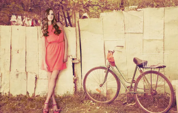 Girl, trees, bike, background, widescreen, Wallpaper, mood, foliage