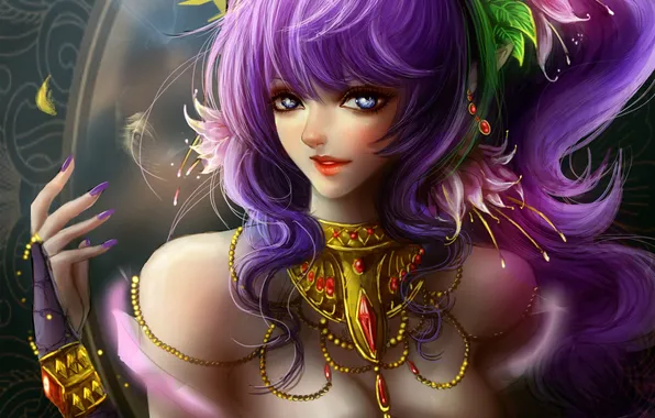Girl, decoration, hand, art, purple hair, RikaMello, look