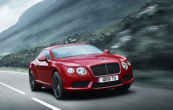 Picture mountains, red, speed, continental, bentley, the front, Bentley, continental