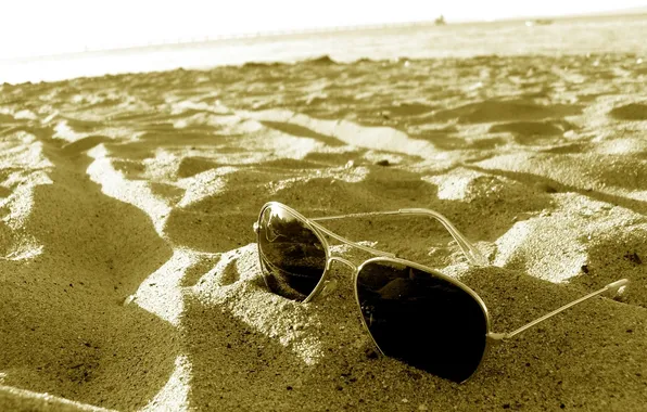 Sand, sea, beach, water, the sun, macro, glasses, beach