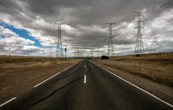 Picture road, the sky, power lines