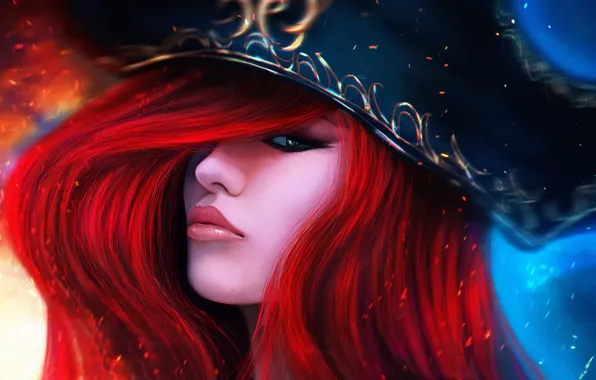 Girl, hat, red, lol, League of Legends, Bounty Hunter, miss fortune