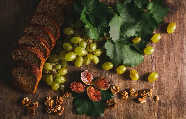 Light, green, table, Board, bread, grapes, still life, cutting