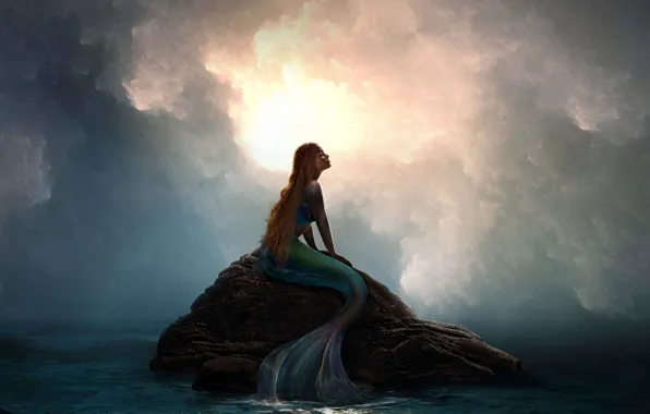 Clouds, Sea, Stone, Hair, USA, Fantasy, Disney, Ariel