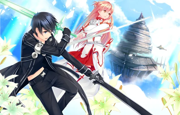 Anime, art, Sword art online, Sword Art Online, Asuna, Kirito