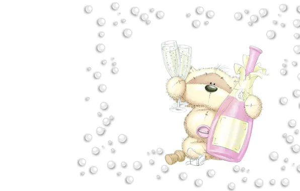 Picture bubbles, holiday, art, bear, champagne, fizzy moon