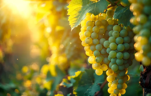 Leaves, rays, light, green, morning, grapes, vineyard, Sunny