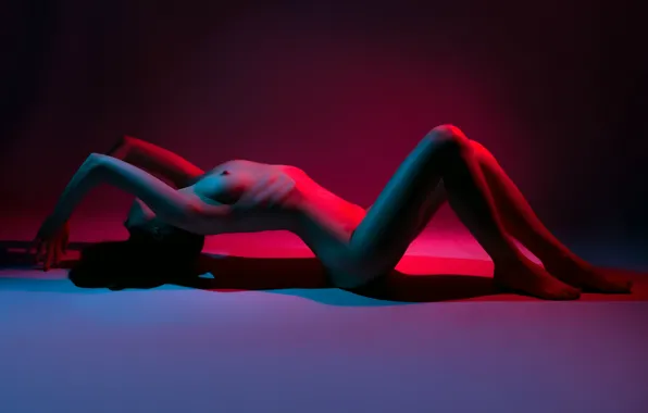 Red, Blue, Neon, Colors, Nude, Pose