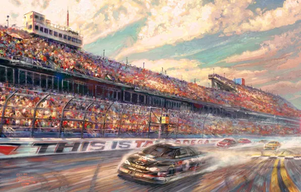 Picture Lincoln, sport, speed, track, race, painting, freeway, cars