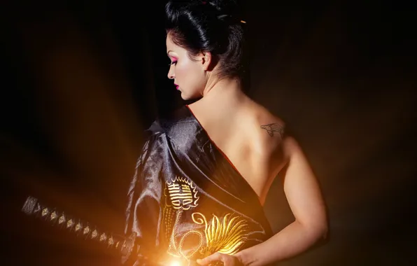 Katana, tattoo, kimono, Asian