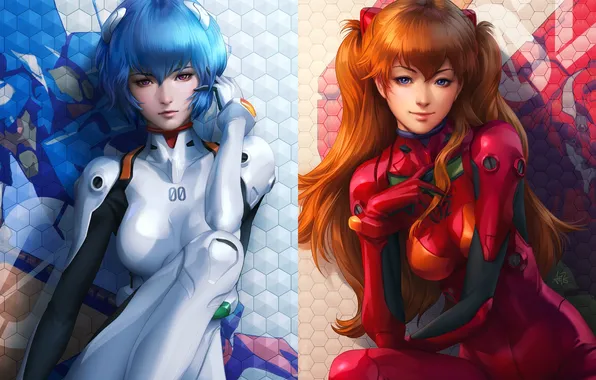 Girl, evangelion, anime, asuka, Rei Ayanami, rei, Asuka Langley Sohryu