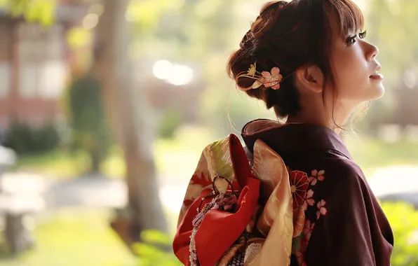 Summer, look, girl, face, style, background, clothing, kimono