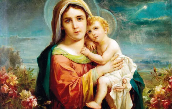 Girl, Picture, Two, Hans Zatzka, Baby, The Madonna and child, Austrian artist, Hans Zacka