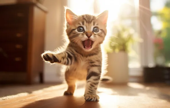 Language, cat, look, the sun, light, pose, kitty, grey