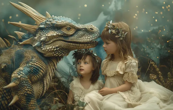 Face, children, pose, dragon, girls, fantasy, Princess, AI art