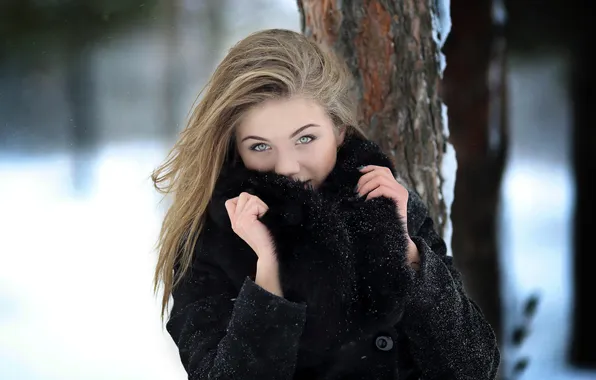 Picture winter, look, snow, trees, pose, Park, model, portrait