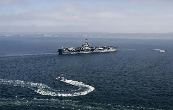 The carrier, American, The Mediterranean sea, Marseille, small ships, USS Harry S. Truman (CVN-75)), Wake …