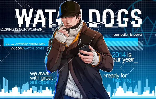 Picture art, phone, Watch Dogs, Aiden Pearce, Watchdogs