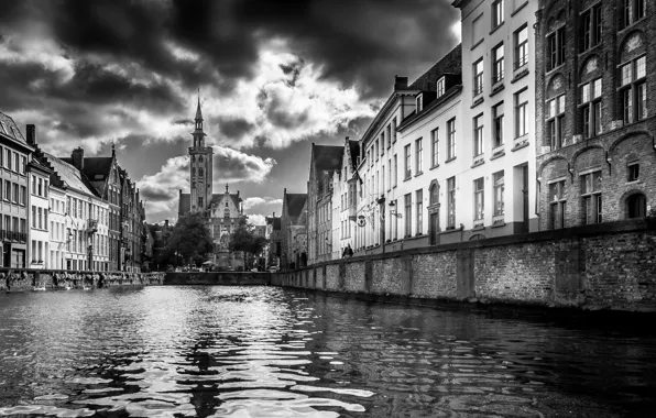 Picture clouds, home, Church, channel, Belgium