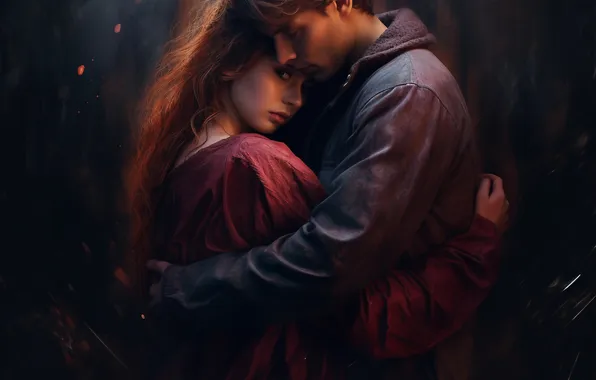 Girl, Love, Guy, Two, Digital art, Hug, AI art, The Art of Artificial Intelligence