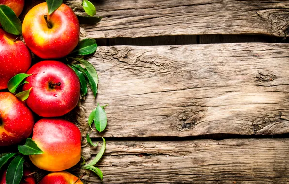 Picture leaves, background, apples, Board, red