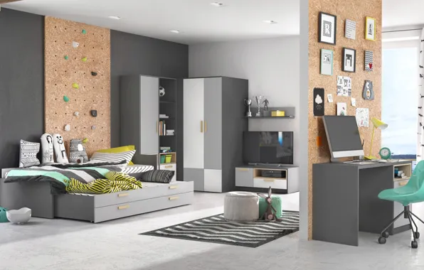 Design, style, interior, bedroom, Desk, the room of the student
