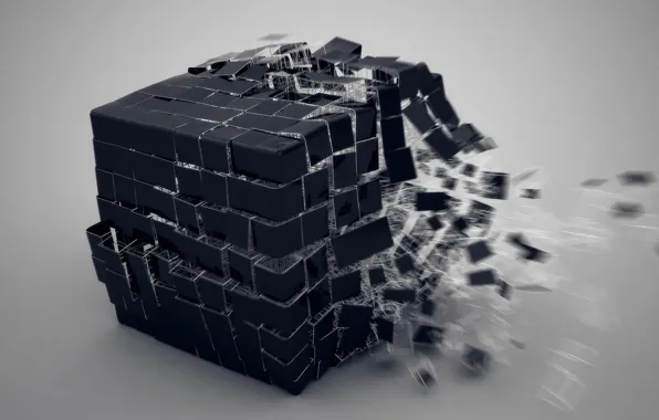 The explosion, fragments, cube