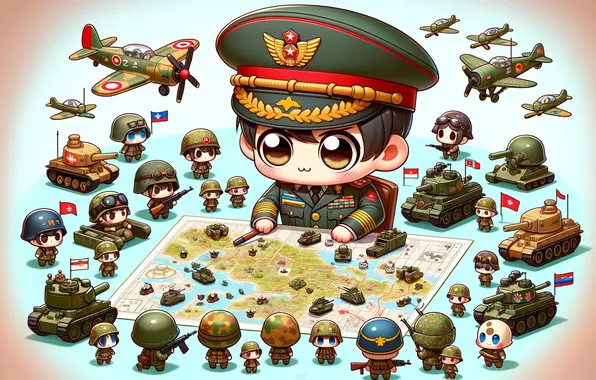 Map, army, kids, Chibi, chibiki, Commander